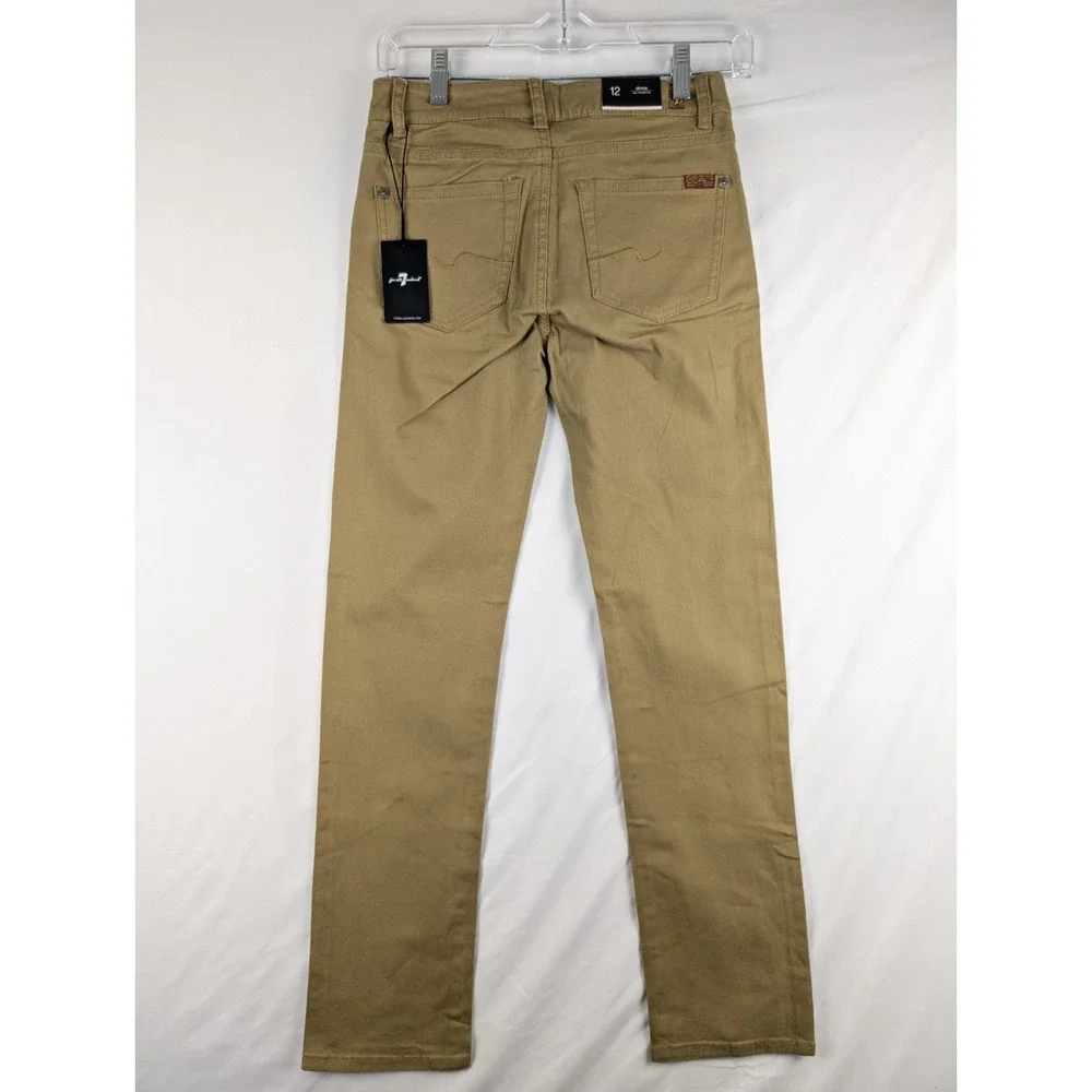 7 For All Mankind Slimmy Pants Boys 12 Khaki Slim Straight Leg 7FBB2919 NEW